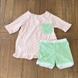 SweetHoney Pink Floral and Green Polka Dot pajama set girls 6 ruffles